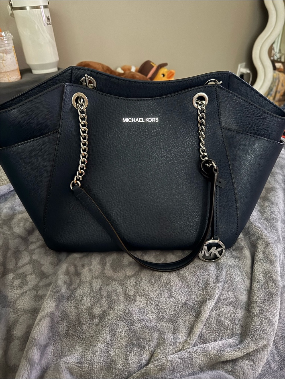 Michael Kors Black Saffiano Chain-Handle Tote